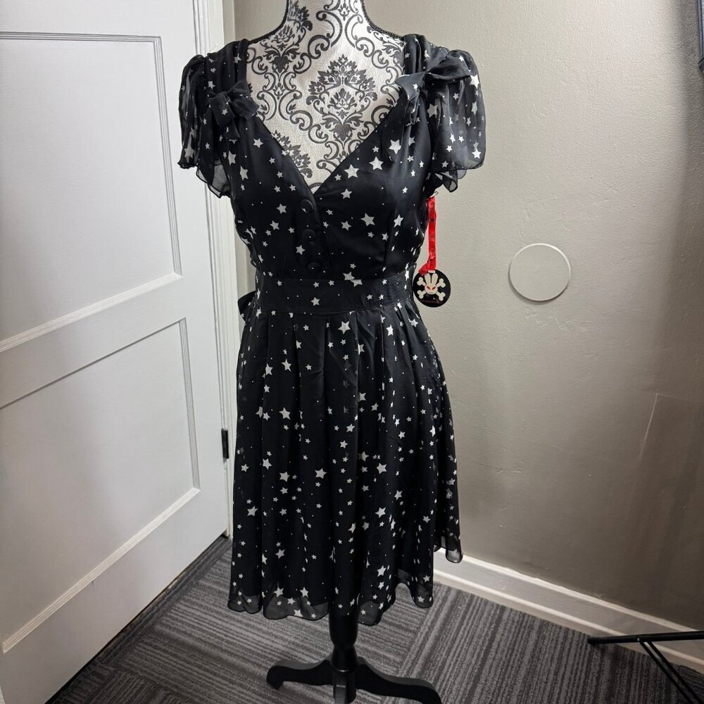 Hell Bunny black star print flutter sleeve v-neck rockabilly punk dress